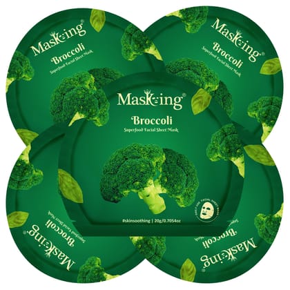 Superfood Broccoli facial sheet mask for glowing Skin and Hydrating, Pack of 5