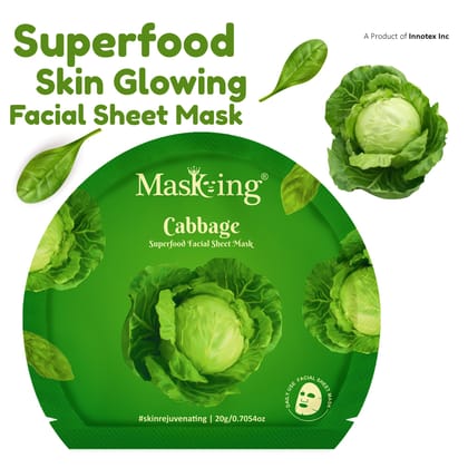 Superfood Cabbage facial sheet mask for glowing Skin and Hydrating, Pack of 3