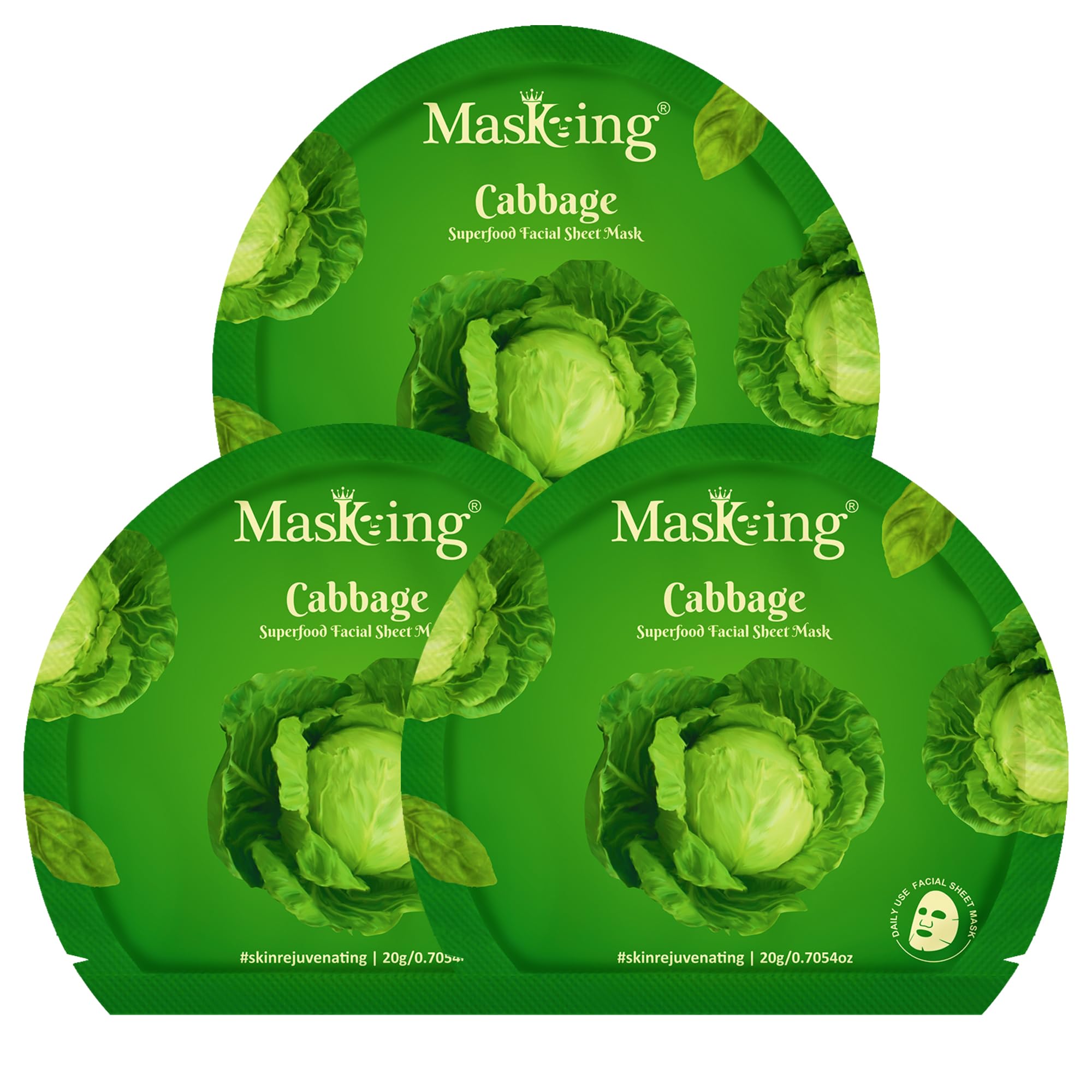 Superfood Cabbage facial sheet mask for glowing Skin and Hydrating, Pack of 3