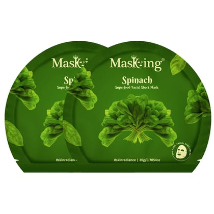 Superfood Spinach facial sheet mask for glowing Skin and Hydrating, Pack of 2
