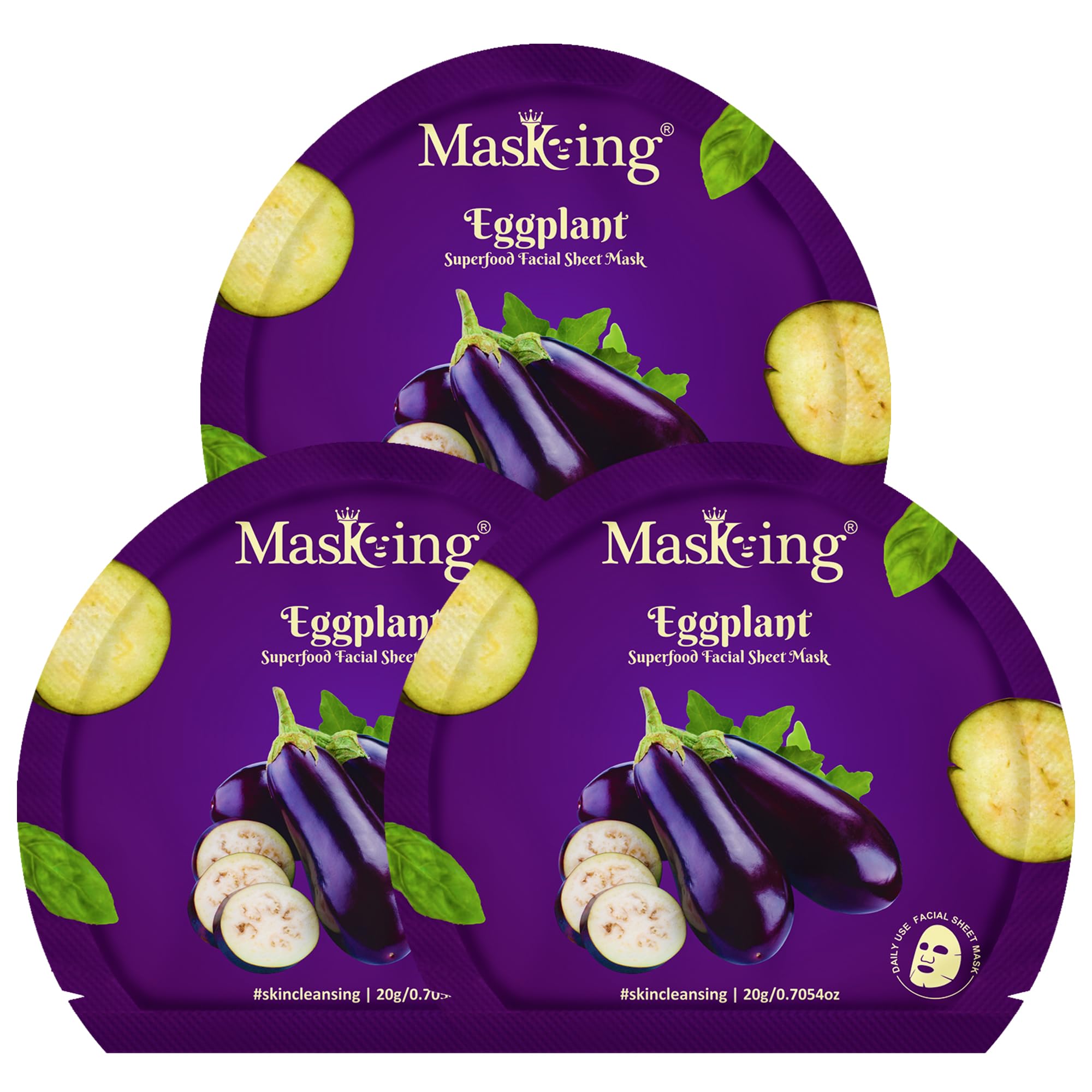 Superfood Eggplant facial sheet mask for glowing Skin and Hydrating, Pack of 3