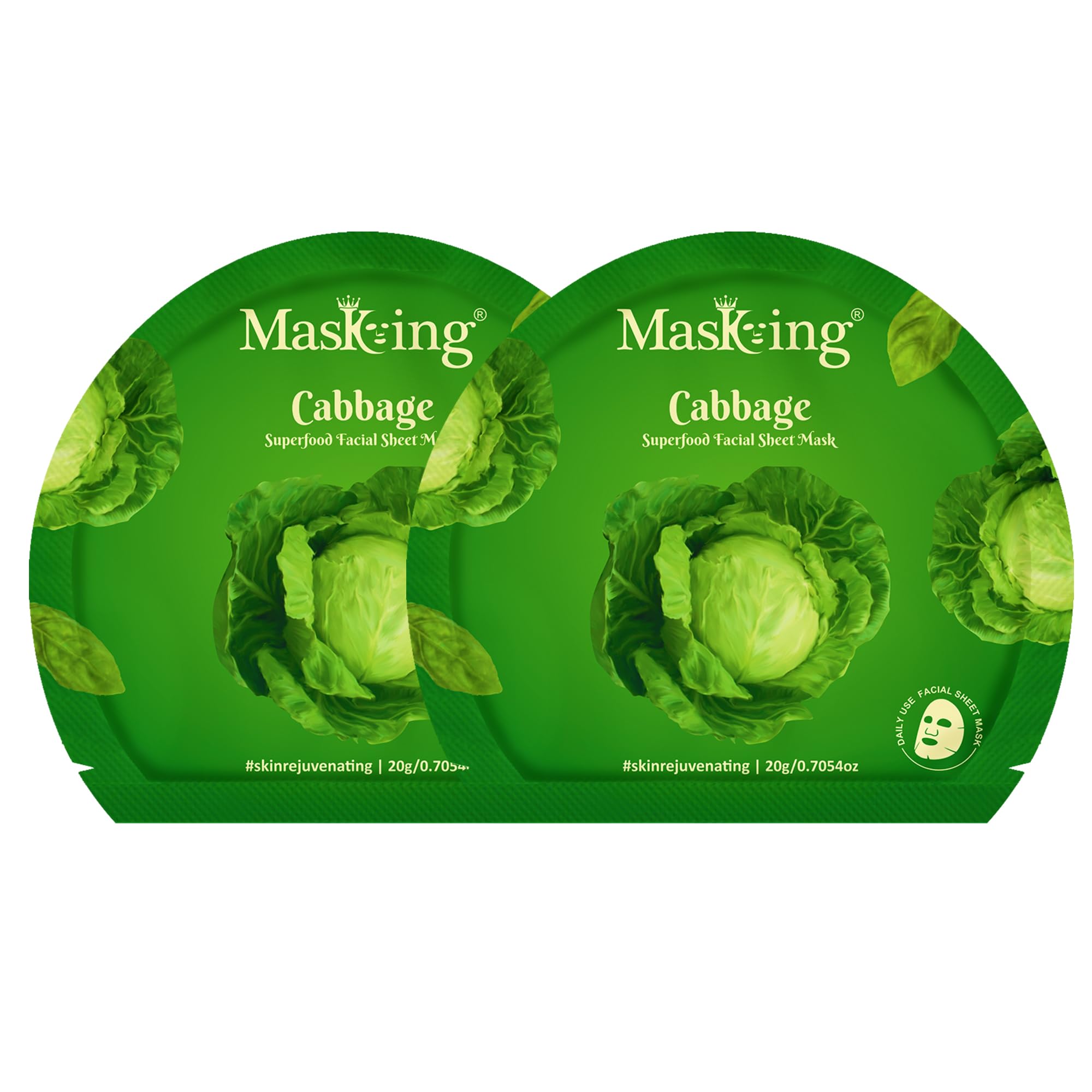 Superfood Cabbage facial sheet mask for glowing Skin and Hydrating, Pack of 2
