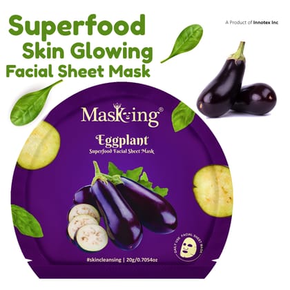 Superfood Eggplant facial sheet mask for glowing Skin and Hydrating, Pack of 2