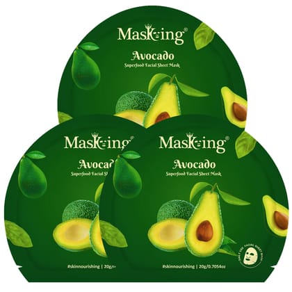 Superfood Avocado facial sheet mask for glowing Skin and Hydrating, Pack of 3