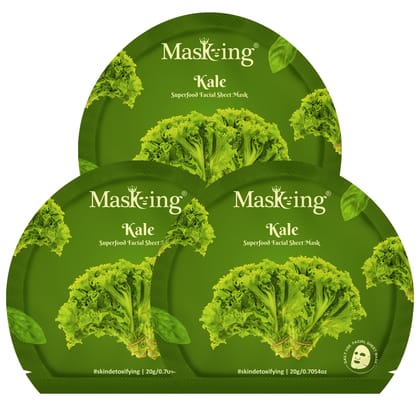 Superfood Kale facial sheet mask for glowing Skin and Hydrating, Pack of 3
