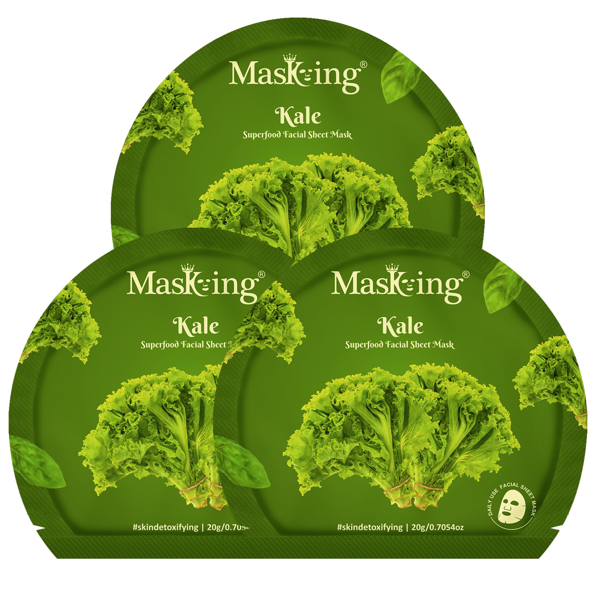 Superfood Kale facial sheet mask for glowing Skin and Hydrating, Pack of 3