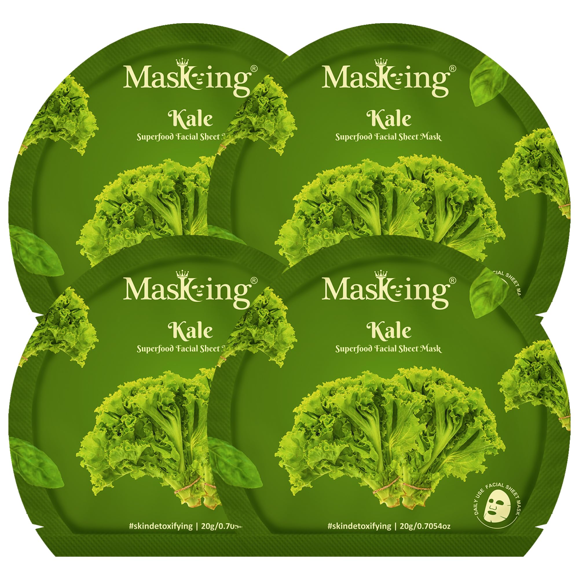 Superfood Kale facial sheet mask for glowing Skin & Hydrating, Pack of 4