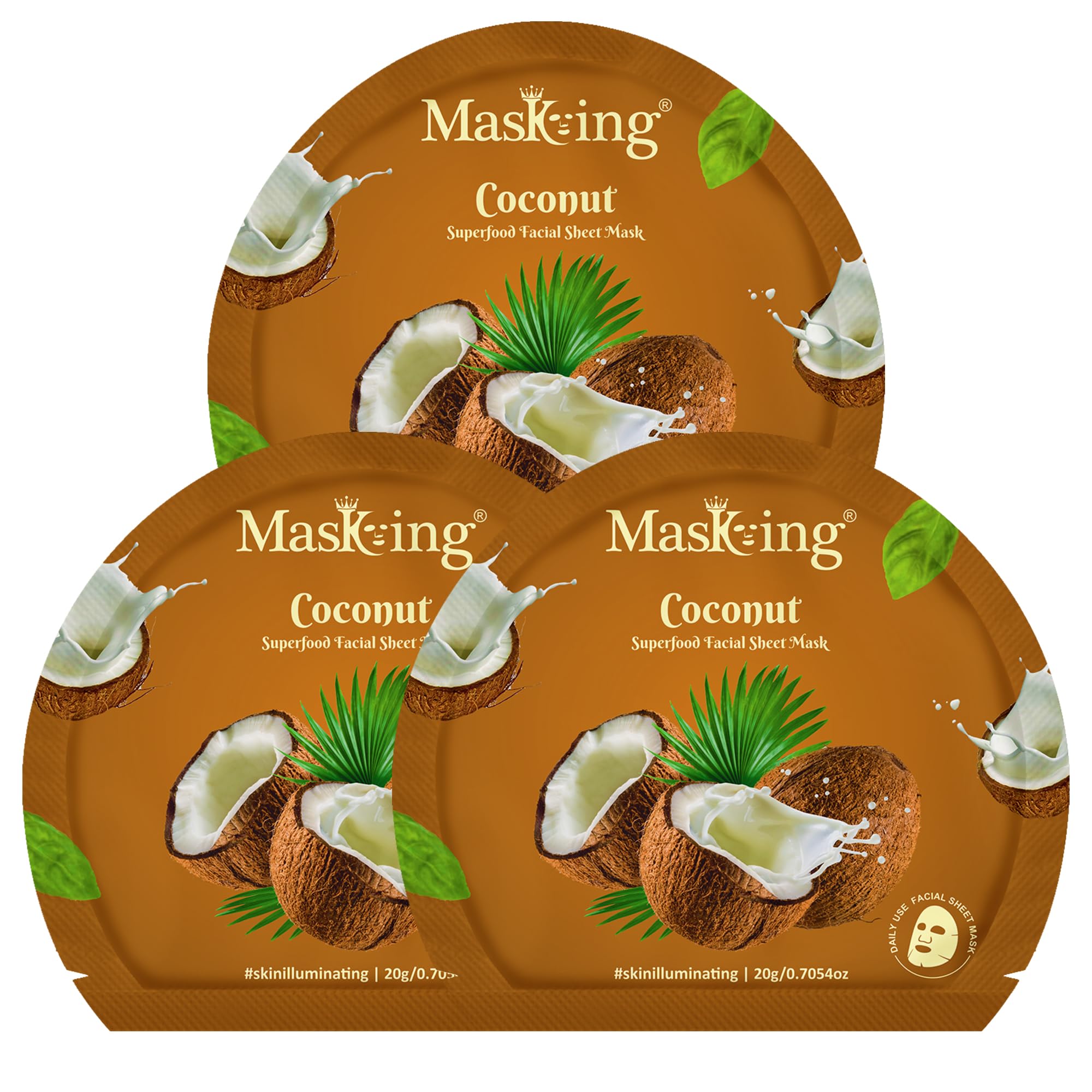 Superfood Coconut facial sheet mask for glowing Skin and Hydrating, Pack of 3