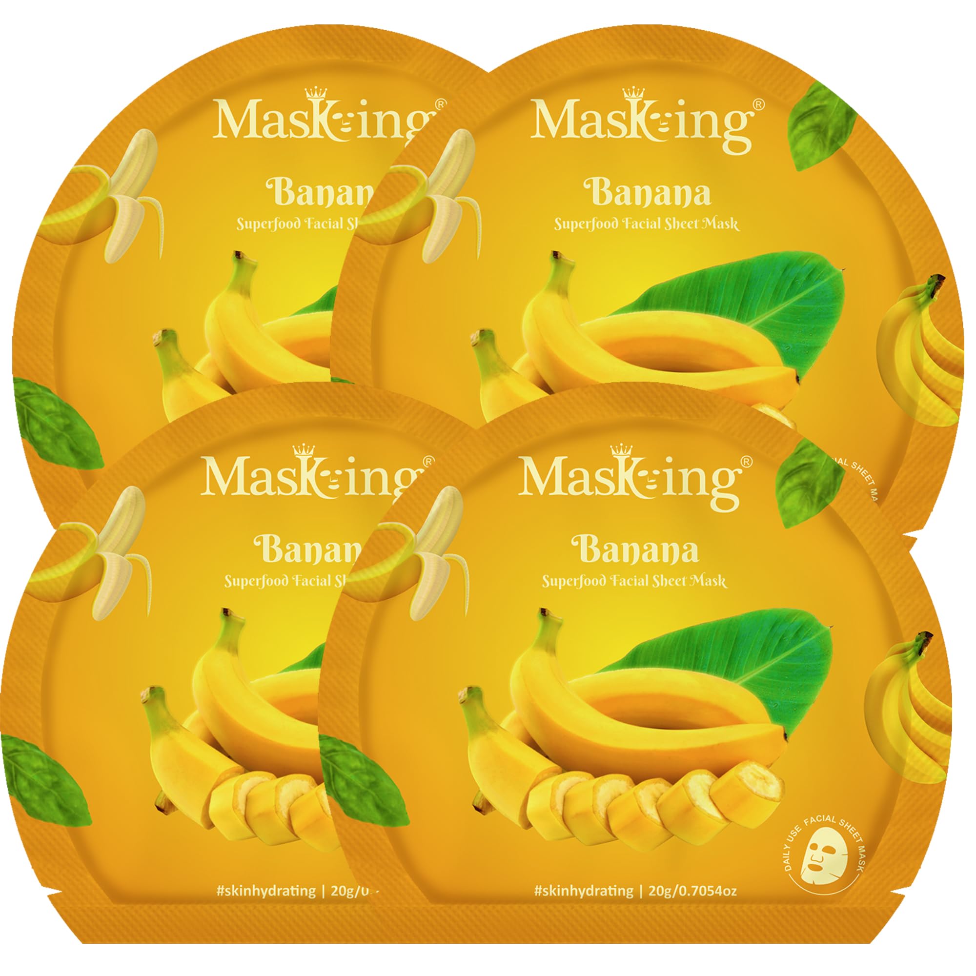Superfood Banana facial sheet mask for glowing Skin and Hydrating, Pack of 4