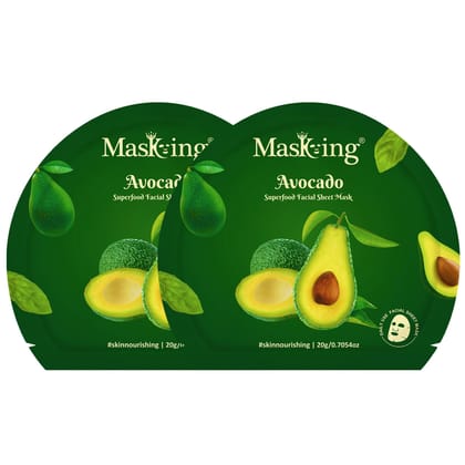 Superfood Avocado facial sheet mask for glowing Skin and Hydrating, Pack of 2