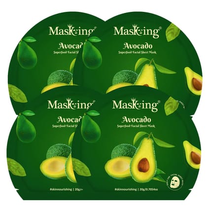 Superfood Avocado facial sheet mask for glowing Skin and Hydrating, Pack of 4