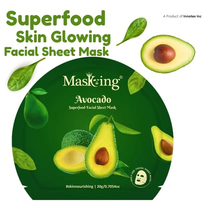 Superfood Avocado facial sheet mask for glowing Skin and Hydrating, Pack of 5