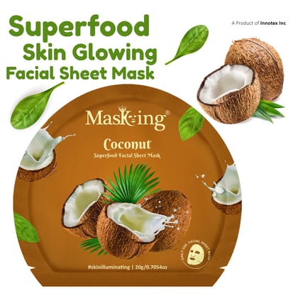Superfood Coconut facial sheet mask for glowing Skin and Hydrating, Pack of 5