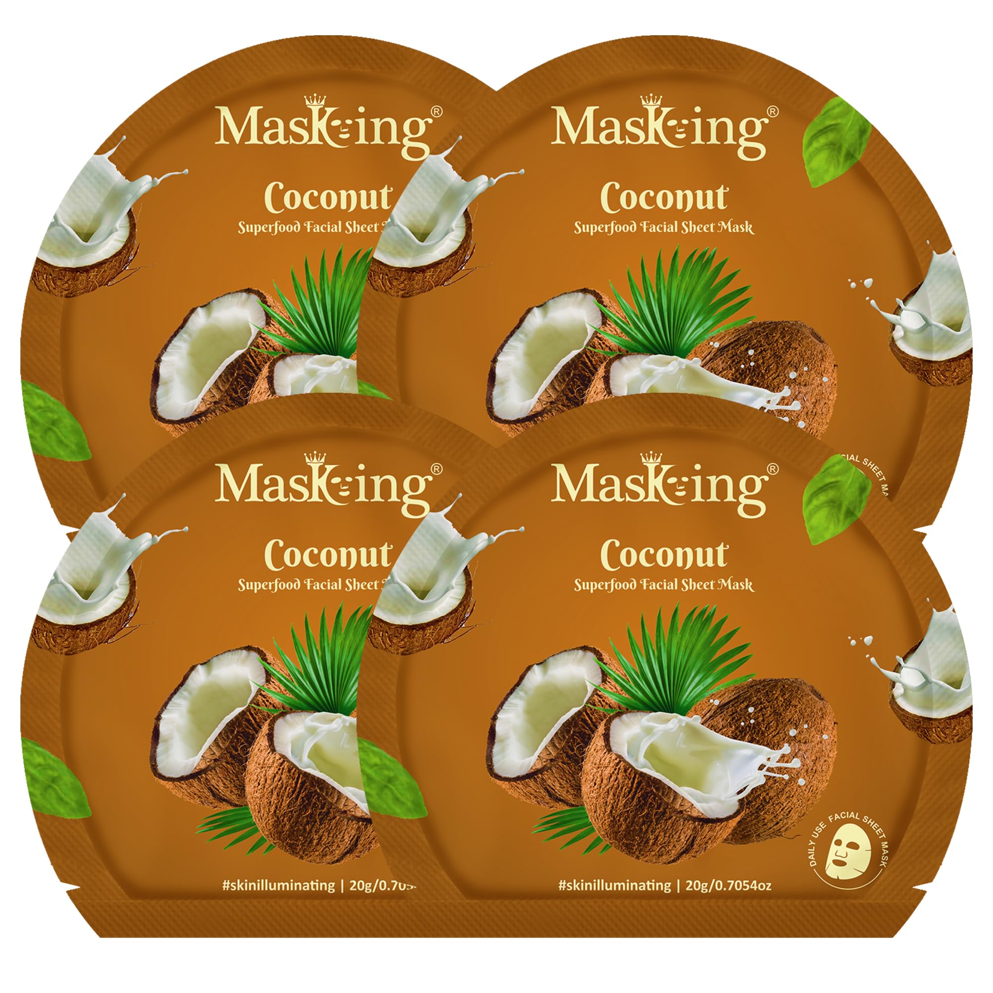 Superfood Coconut facial sheet mask for glowing Skin and Hydrating, Pack of 4