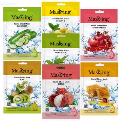 Masking Beauty Facial Sheet Mask | Natural Sheet Mask | Face sheet Mask for Women, Men Combo Pack of 7