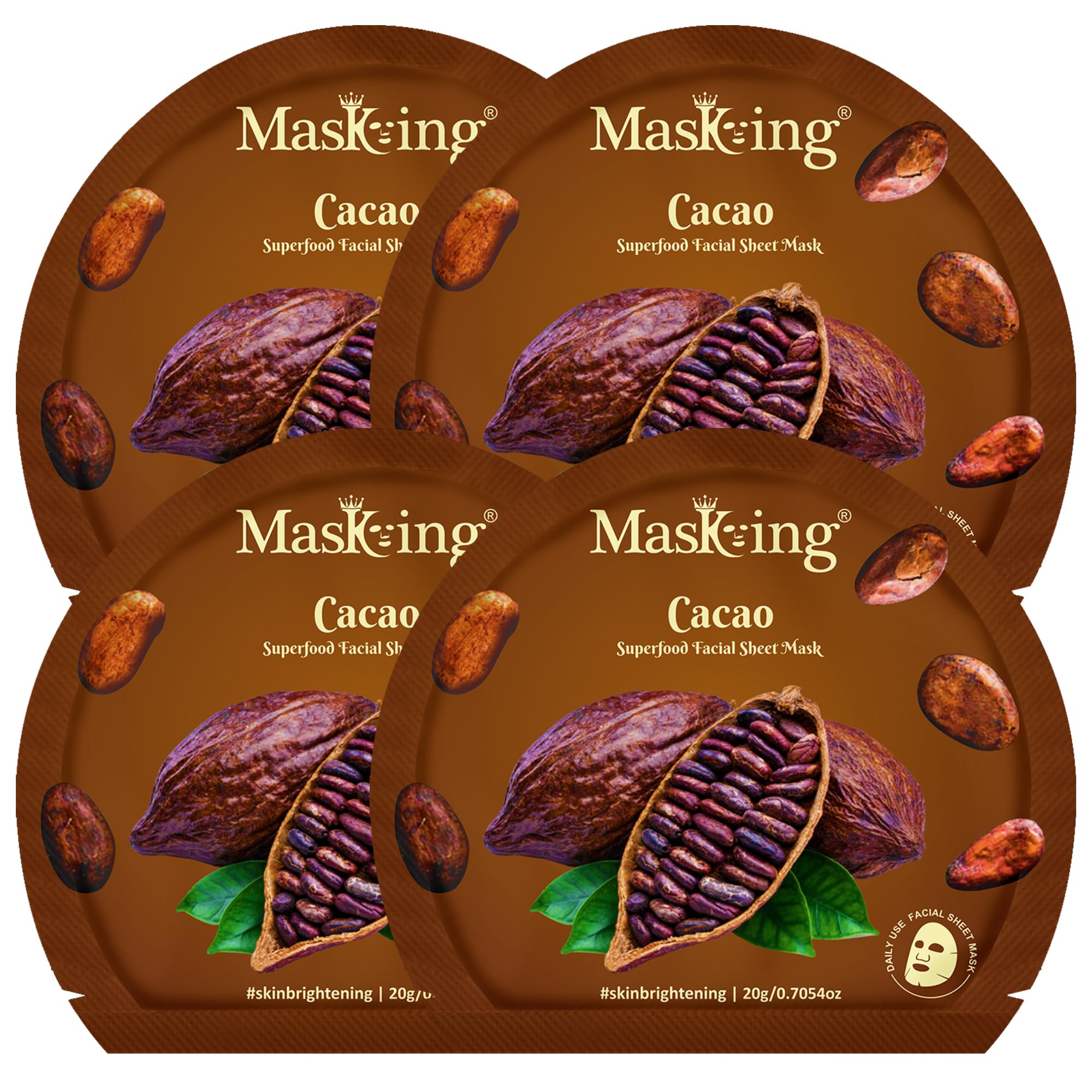 Superfood Cacao facial sheet mask for glowing Skin and Hydrating, Pack of 4