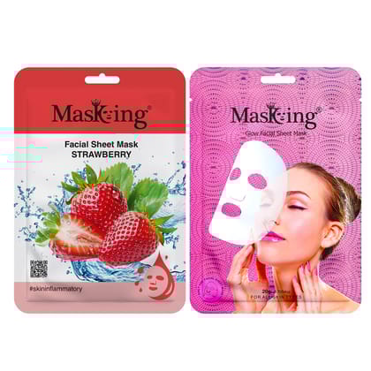 Masking Strawberry and glow Facial sheet mask for Glowing skin and hydrating, ideal for men and women pack of 2 Masking Strawberry and glow Facial sheet mask for Glowing skin and hydrating, ideal for men and women pack of 2