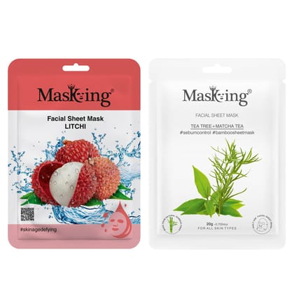 MasKing Beauty Facial Sheet Mask of Litchi (20g) & Bamboo Facial Sheet Mask of Tea Tree & Matcha Tea (20g) Ideal for Women & Men (Combo Pack of 2) MasKing Beauty Facial Sheet Mask of Litchi (20g) & Bamboo Facial Sheet Mask of Tea Tree & Matcha Tea (20g) Ideal for Women & Men (Combo Pack of 2)