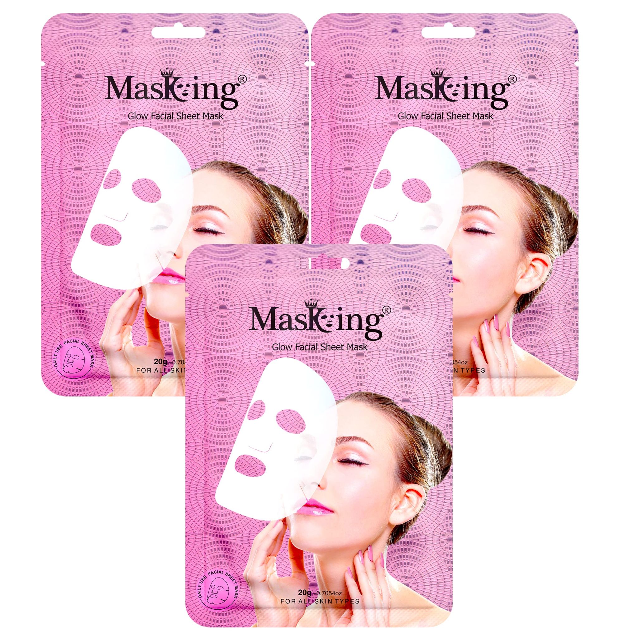 Sheet mask for glowing skin - Glow Facial Sheet Mask for Skin Brightening and Lightening Suitable All Skin Type Pack of 03 (20g Each)