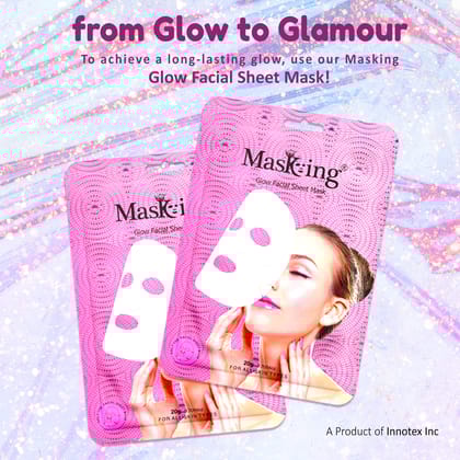 Sheet mask for glowing skin - Glow Facial Sheet Mask for Skin Brightening and Lightening Suitable All Skin Type Pack of 12 (20g Each)