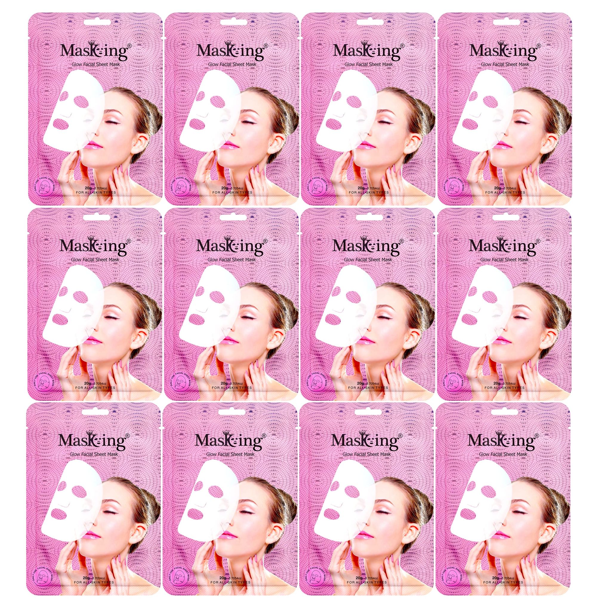 Sheet mask for glowing skin - Glow Facial Sheet Mask for Skin Brightening and Lightening Suitable All Skin Type Pack of 12 (20g Each)