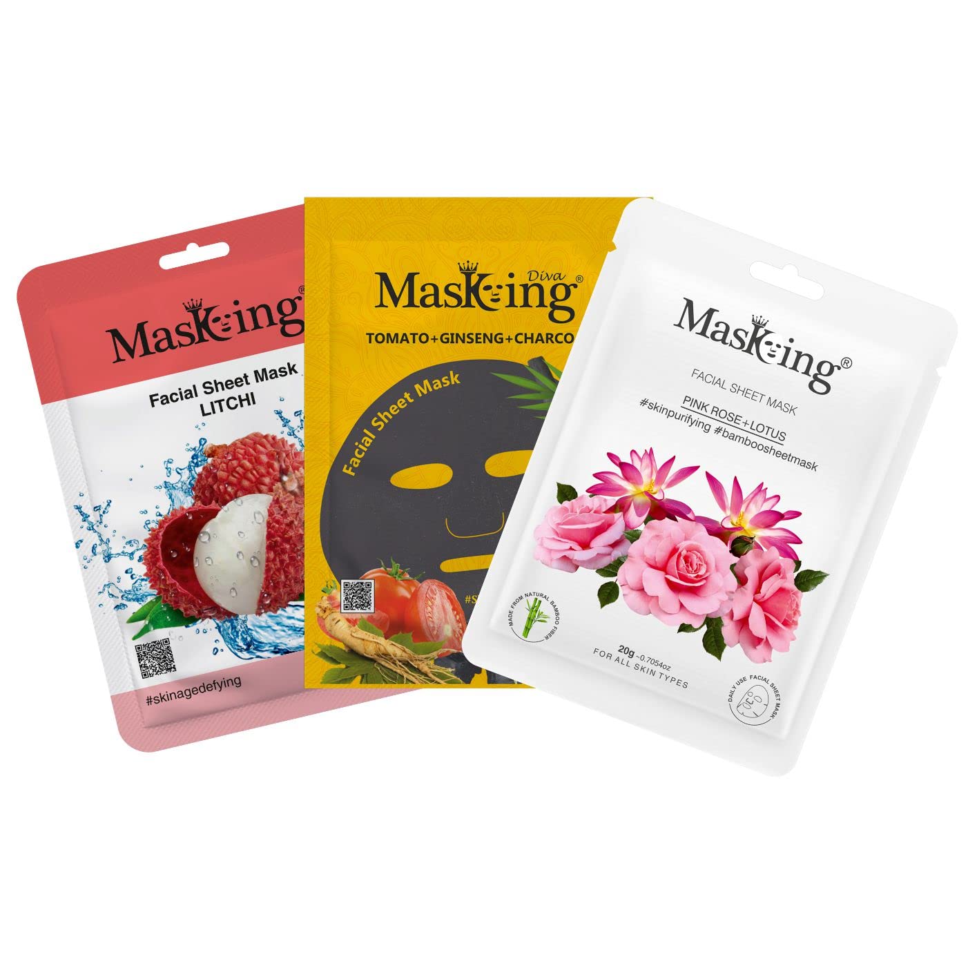 MasKing Beauty, Bamboo & charcoal Facial Sheet Mask for glowing, Calming and Smoothening, Anti Acne Combo Pack of 3