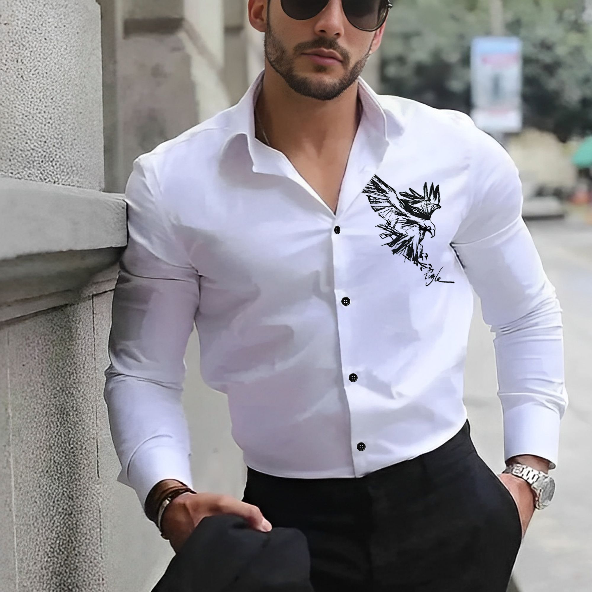 Premium White Printed Shirts for Men - Elegant & Stylish | Eagle Print  Design