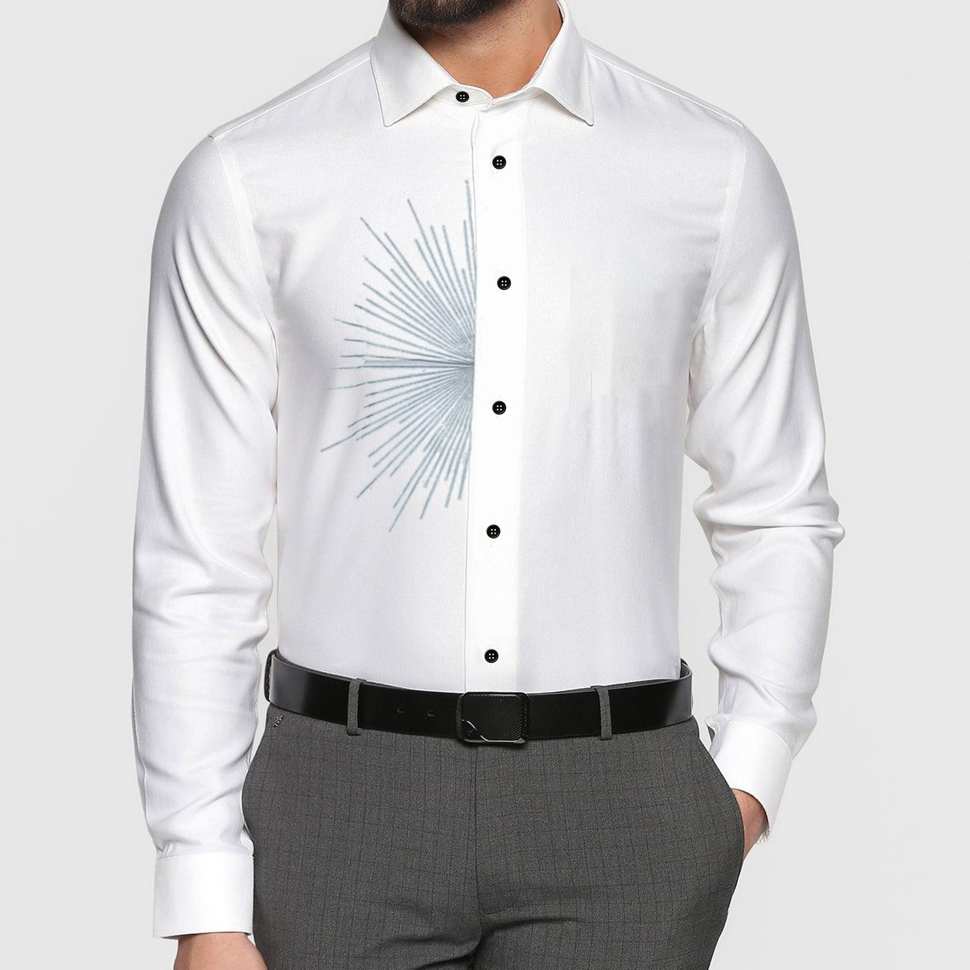 Trendy Men's Printed Shirt - Classic White Casual Fashion Shirt