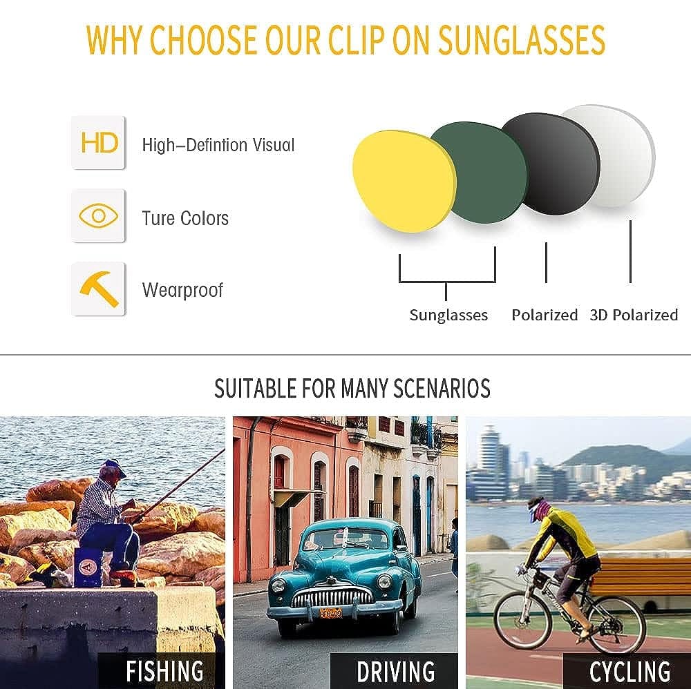 Rectangle 3D Clip On Glasses,4PCS TR90 Spectacle Frame for Myopic Men Women