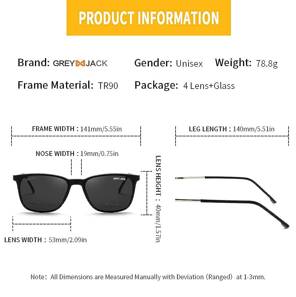 Rectangle 3D Clip On Glasses,4PCS TR90 Spectacle Frame for Myopic Men Women