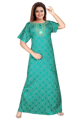 Full Length Cotton Womens Nighty (Green color)