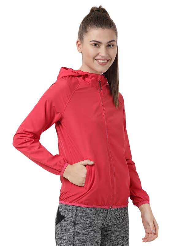 Women's Microfiber Fabric Solid High Neck Hoodie Jacket with Stay Dry Treatment