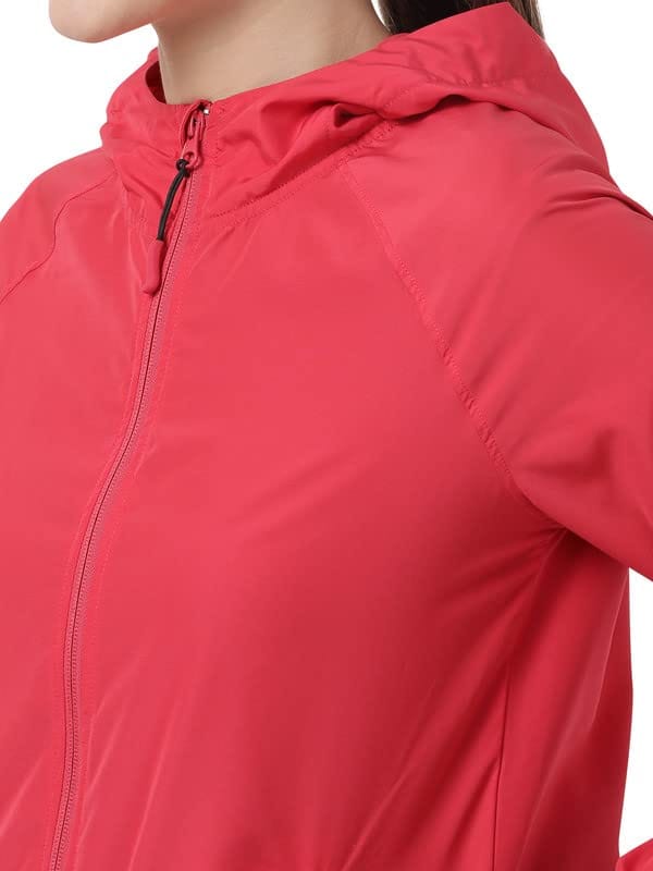 Women's Microfiber Fabric Solid High Neck Hoodie Jacket with Stay Dry Treatment