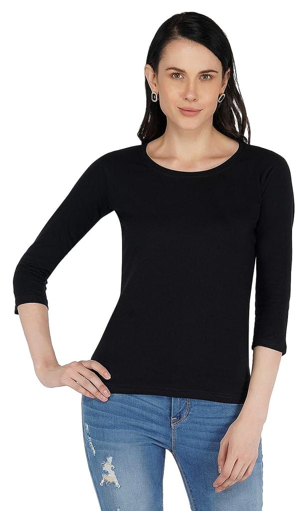 Regular Fit Round Neck 3/4th Sleeve T-Shirt for Women
