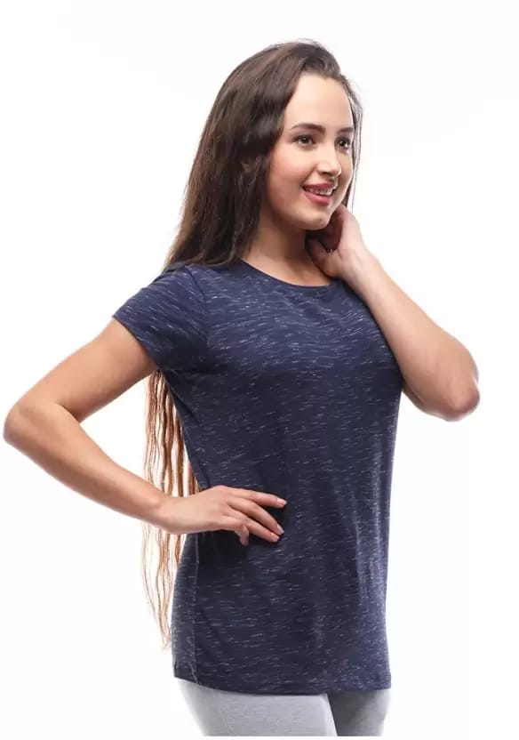 Women Self Design Round Neck Elastane T-Shirt (Imperial Blue)