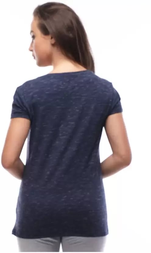 Women Self Design Round Neck Elastane T-Shirt (Imperial Blue)