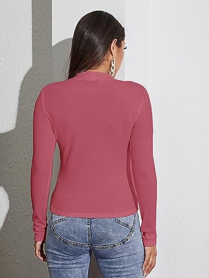 Women's Mock Neck Turtleneck Shirt Long Sleeve Ribbed Knit Slim Fit Tee Tops