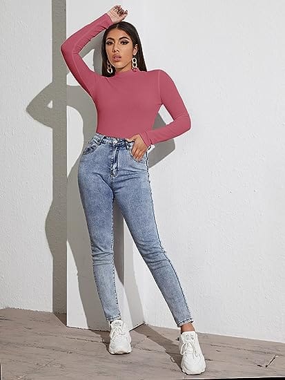 Women's Mock Neck Turtleneck Shirt Long Sleeve Ribbed Knit Slim Fit Tee Tops