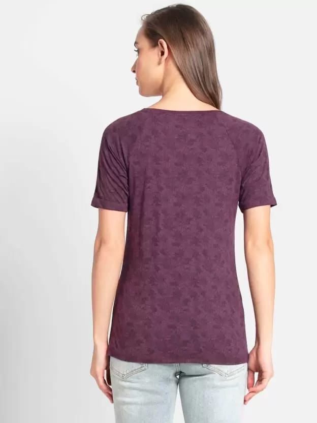 Women Printed Round Neck Modal Purple T-Shirt(purple wine)