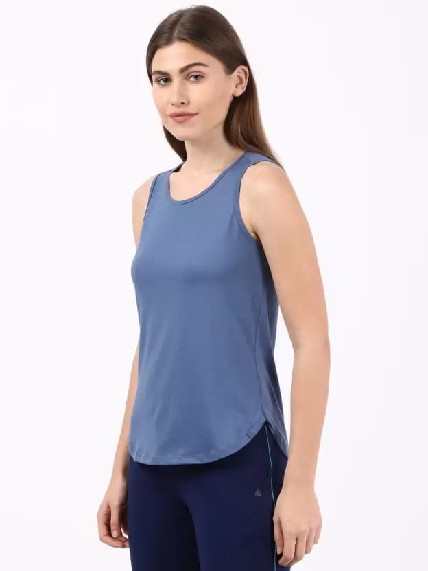 Women Solid Round Neck Pure Cotton Blue T-Shirt