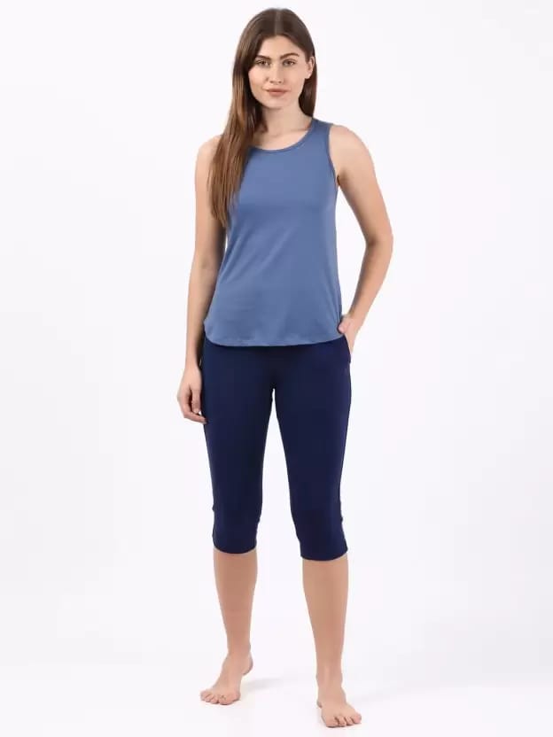 Women Solid Round Neck Pure Cotton Blue T-Shirt