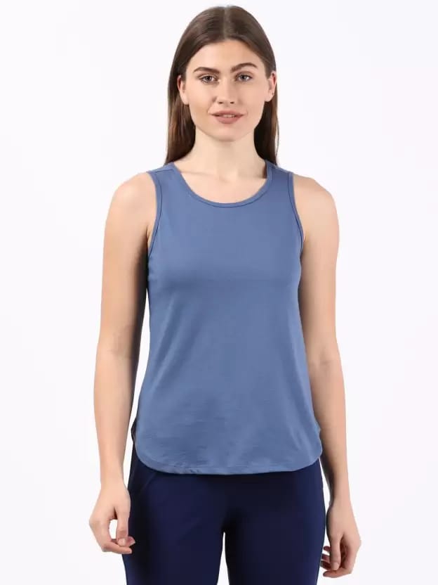 Women Solid Round Neck Pure Cotton Blue T-Shirt