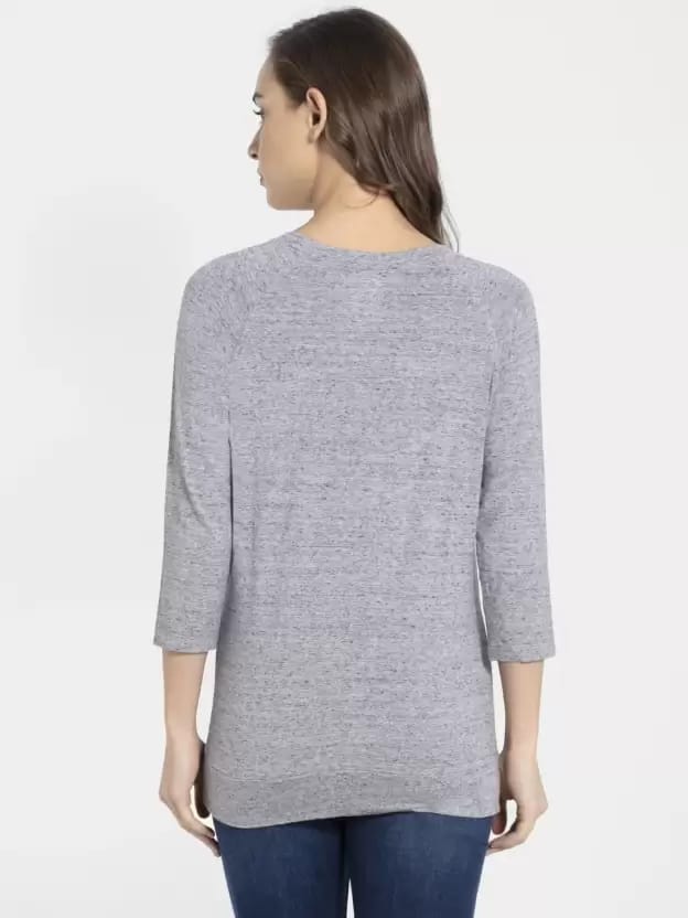 Women Self Design Round Neck Viscose Rayon Grey T-Shirt