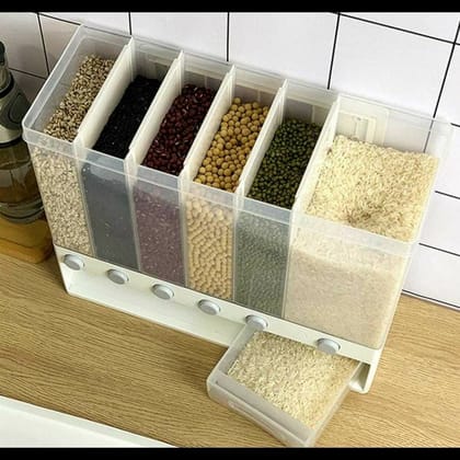 6 Grid Dry Food Dispenser Space Saving Food Storage Containers For Cereal, Rice, Nuts, Candy, Coffee Bean, Snack, Grain