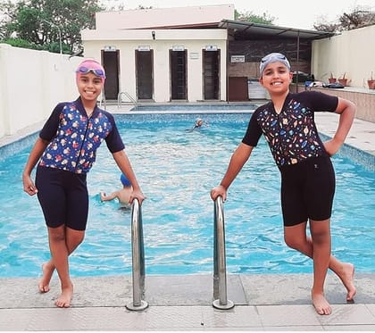 MYURA Swimming Multi Purpose Suit for Girls (Black & Navy Blue)
