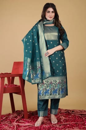 Women's BANARASI JACQUARD SILK Unstitched Salwar Suit