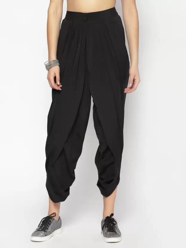 Women Regular Fit Black Viscose Rayon Trousers