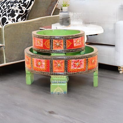 Dastkari Chakki Table, Handicraft Nightstand Table, Painted Coffee Table, Furniture Cake Stand Table, Bedside Table, Decorative Side Table