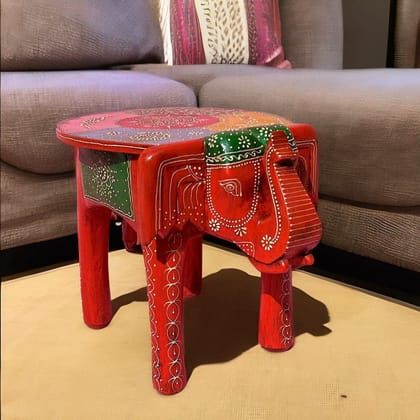 VM ANTIQUE DECOR Handicraft Drawing-Room Decors Coffee Table,Beautiful Painted Wooden Lamp Table Cum Cocktail Table,Home Living Showpiece Elephant Table