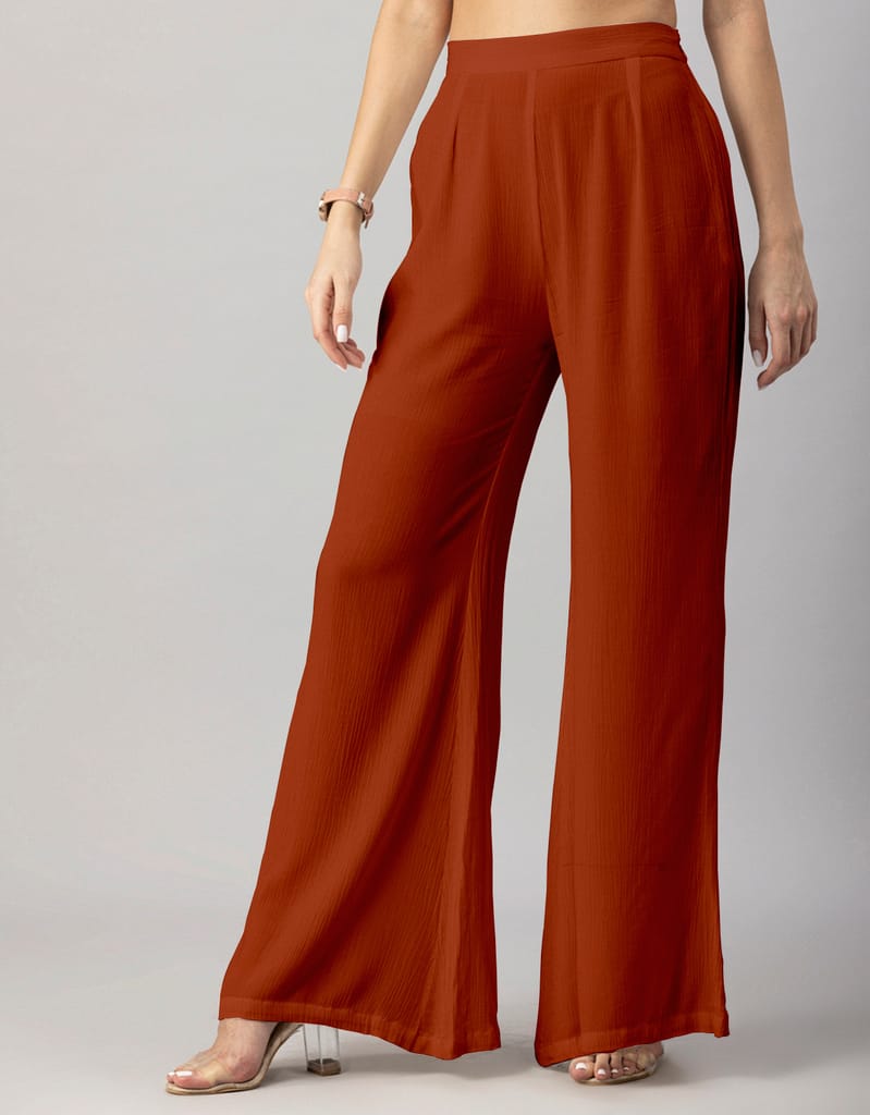 Moomaya Women's Solid Palazzo Pants, High Waist Ankle Length Wide Leg Trousers - Palazzos | Buy online on ZillyBuy
